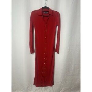 Polo Ralph Lauren Collared Long Sleeve Shirt Dress Red Button Front Maxi Sz XS